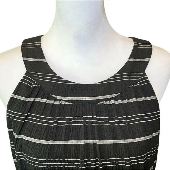 Tommy Hilfiger Halter Midi Dress Crinkle Gauze Belted Striped Black Gray 12 NWOT - Picture 11 of 16